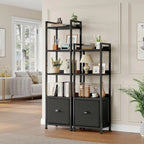 Narrow Bookshelf with Fabric Drawer Bookcase Open Storage Organizer