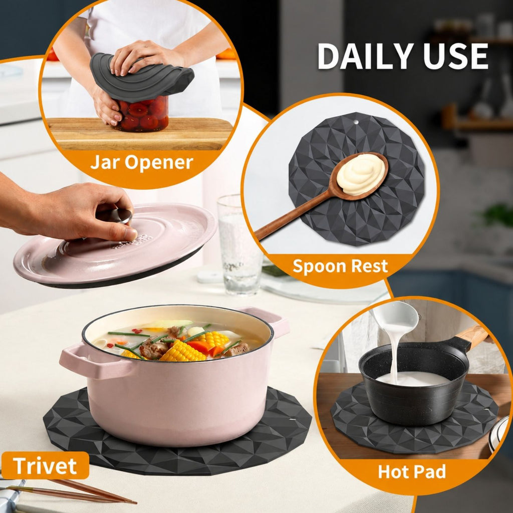 Pack of 4 Silicone Trivet Mats 7.4 Inch Heat Resistant Pot Holders