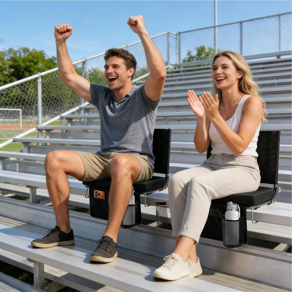 Portable Folding Stadium Seat with Back Support Mesh Cup Holder