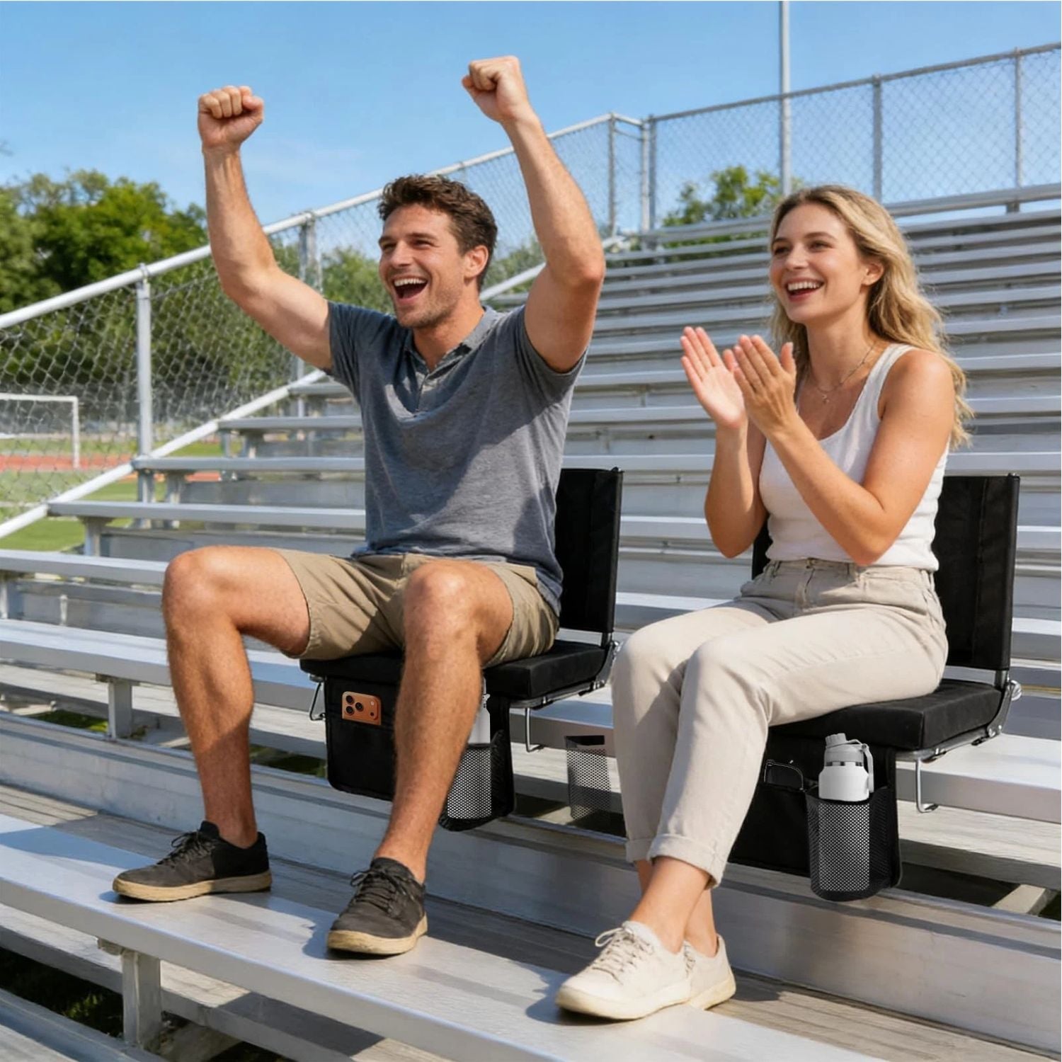 Portable Folding Stadium Seat with Back Support Mesh Cup Holder