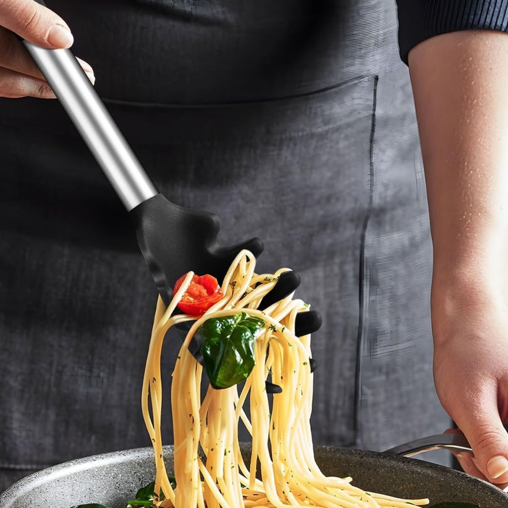 Silicone Spaghetti Spoon and Pasta Tong Set with Stainless Steel Handle