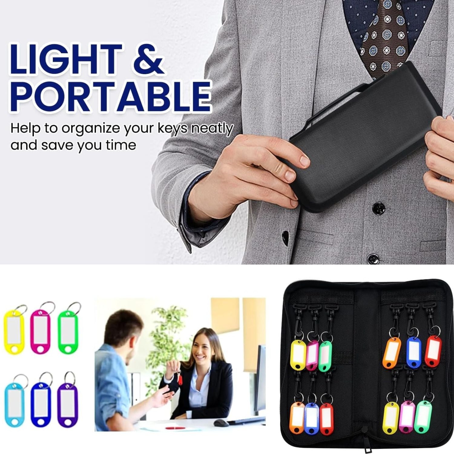 Waterproof Zippered Key Case with 12 Hooks and Tags Portable Key Organizer