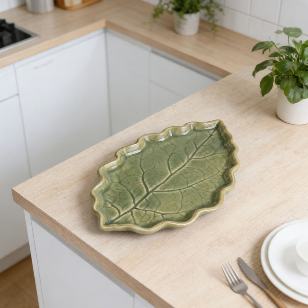 Ceramic Leaf Spoon Rest for Stove Top Kitchen Utensil and Spatula Holder