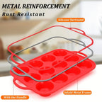 Silicone Muffin Pan with Metal Reinforced Frame Nonstick Cupcake Baking Mold