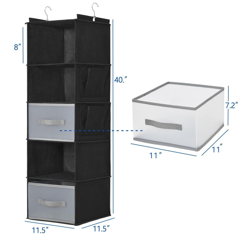 5Layer Hanging Closet Organizer with 2 Drawers