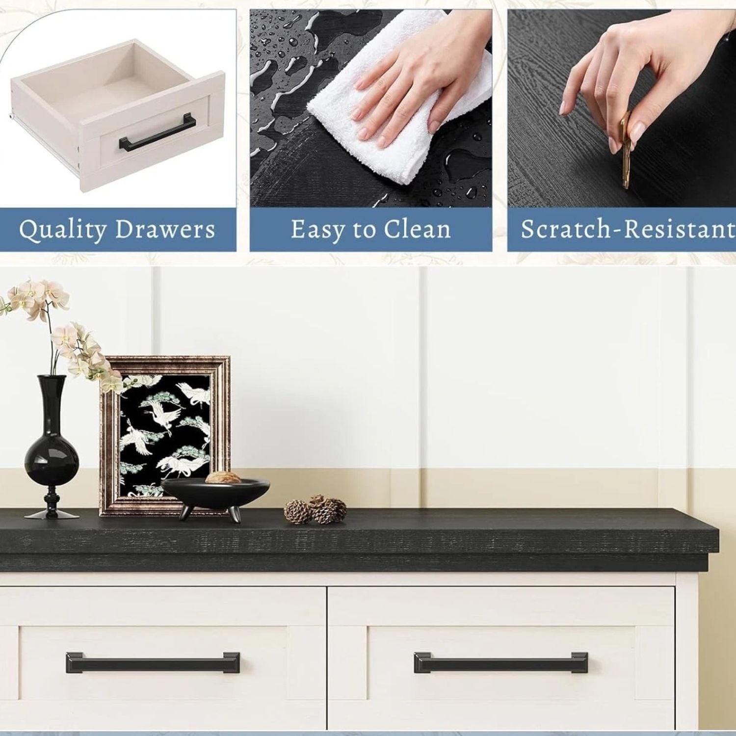 5Drawer Wooden Storage Cabinet Modern Farmhouse Living Room Organizer