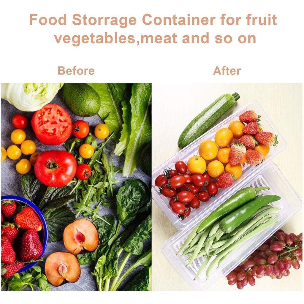 Pack of 4 Food Storage Containers with Removable Drain Tray and Lids