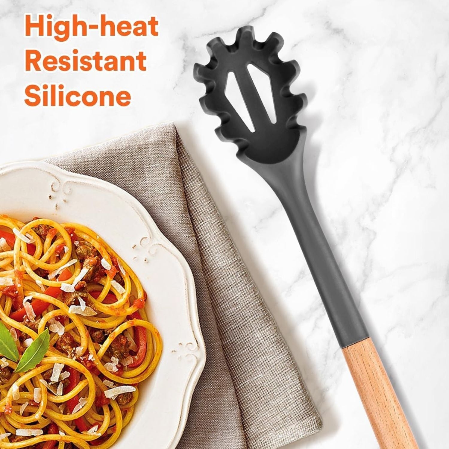 Silicone Pasta Fork Heat Resistant Spaghetti Server Spoon 12.8 Inch