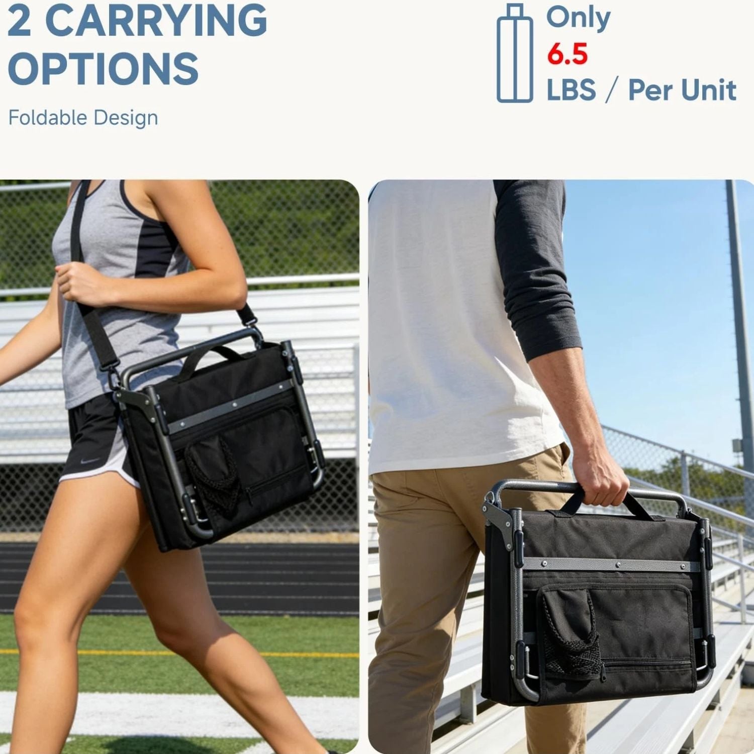 Portable Folding Stadium Seat with Back Support Mesh Cup Holder
