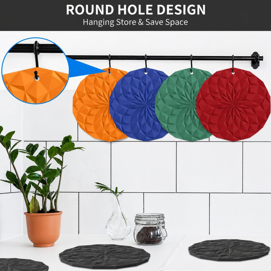 Pack of 4 Silicone Trivet Mats 7.4 Inch Heat Resistant Pot Holders