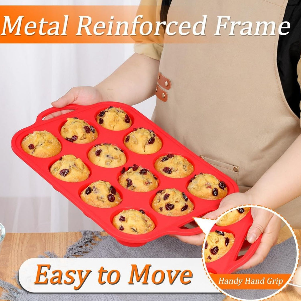 Silicone Muffin Pan with Metal Reinforced Frame Nonstick Cupcake Baking Mold