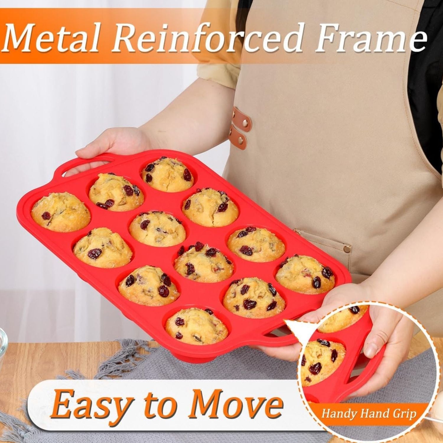 Silicone Muffin Pan with Metal Reinforced Frame Nonstick Cupcake Baking Mold