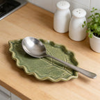 Ceramic Leaf Spoon Rest for Stove Top Kitchen Utensil and Spatula Holder