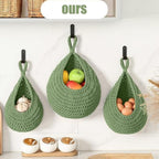 Pack of 3 Wall Hanging Fruit Baskets Woven Storage with 6 Hooks