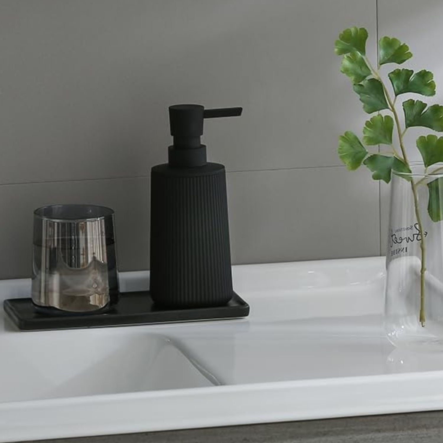 Small Soap Dispenser with Pump Modern Farmhouse Striped Plastic Bottle