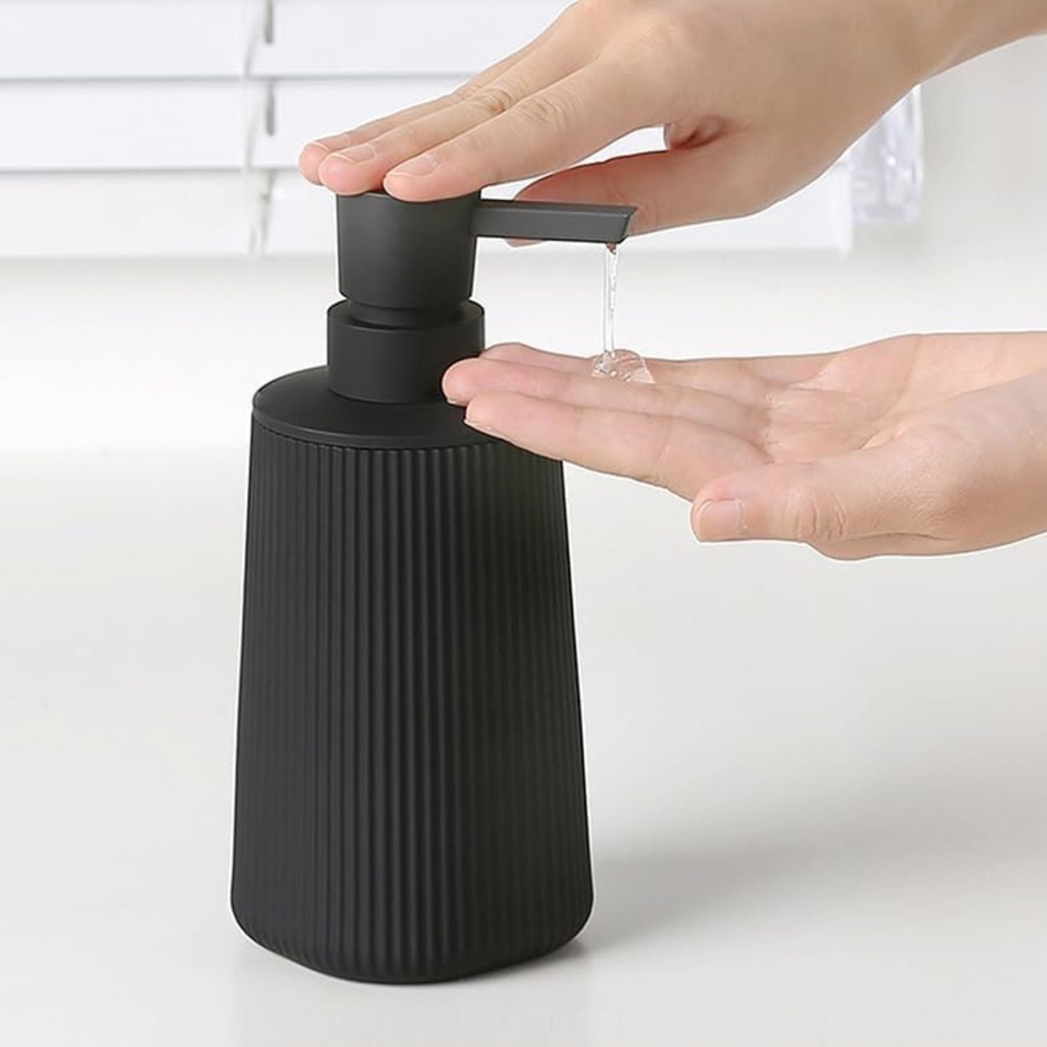 Small Soap Dispenser with Pump Modern Farmhouse Striped Plastic Bottle
