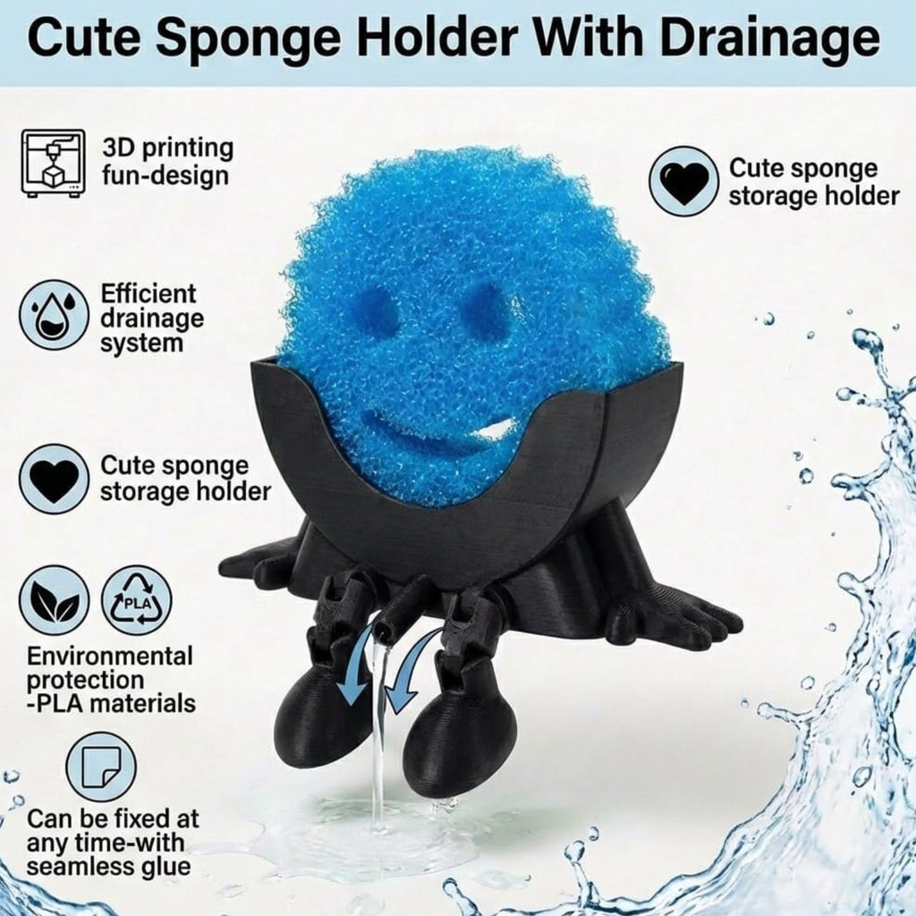 Creative 3D Printed Sponge Holder with Traceless Adhesive for Kitchen Sink