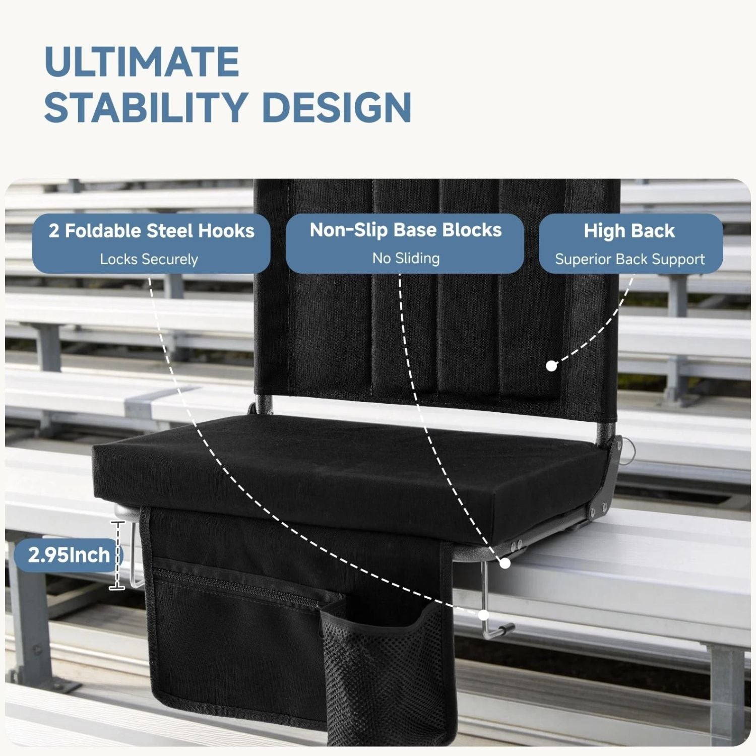 Portable Folding Stadium Seat with Back Support Mesh Cup Holder