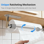 Under Cabinet Paper Towel Holder with One-Hand Tear Ratchet Wall Mount Rack