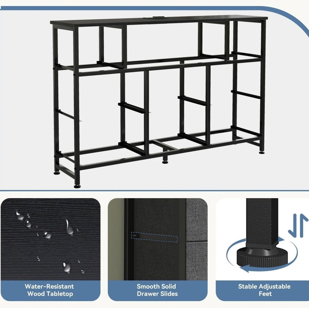 47 Inch TV Stand with 8 Fabric Drawers Power Outlet TV Console for 32-45 Inch TVs