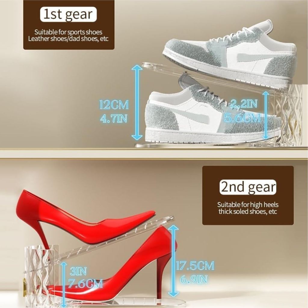 Pack of 15 Adjustable Shoe Slots Organizer Clear Double Layer Shoe Stackers Space