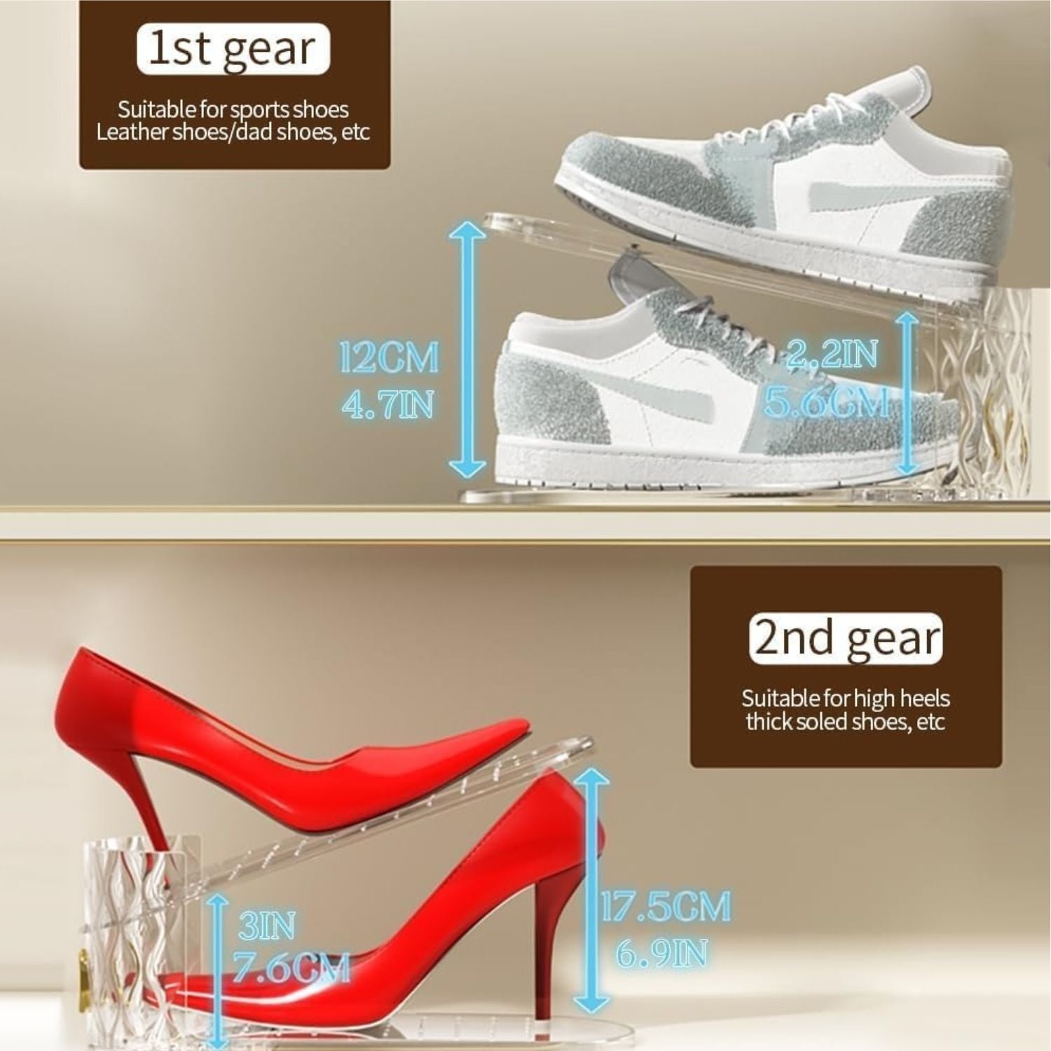 Pack of 15 Adjustable Shoe Slots Organizer Clear Double Layer Shoe Stackers Space