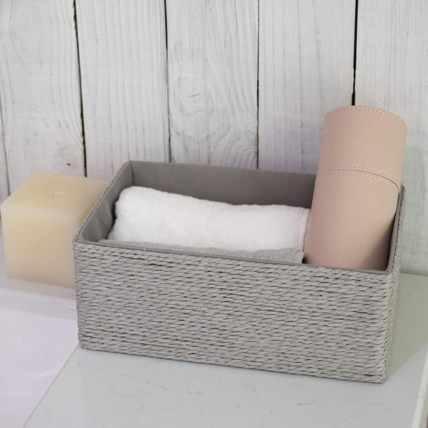 Pack of 4 Stackable Woven Storage Baskets Paper Rope Organizer Bins