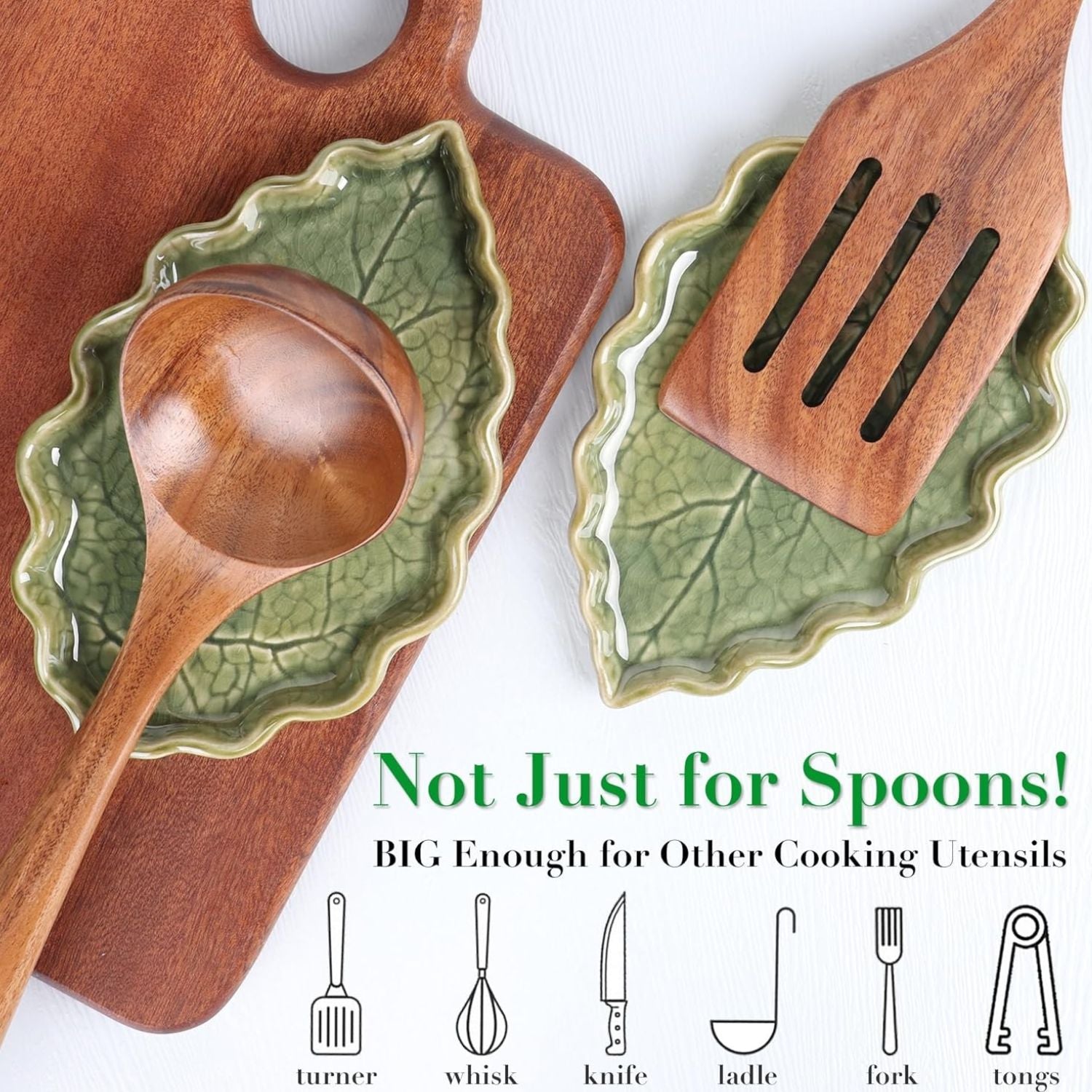 Ceramic Leaf Spoon Rest for Stove Top Kitchen Utensil and Spatula Holder