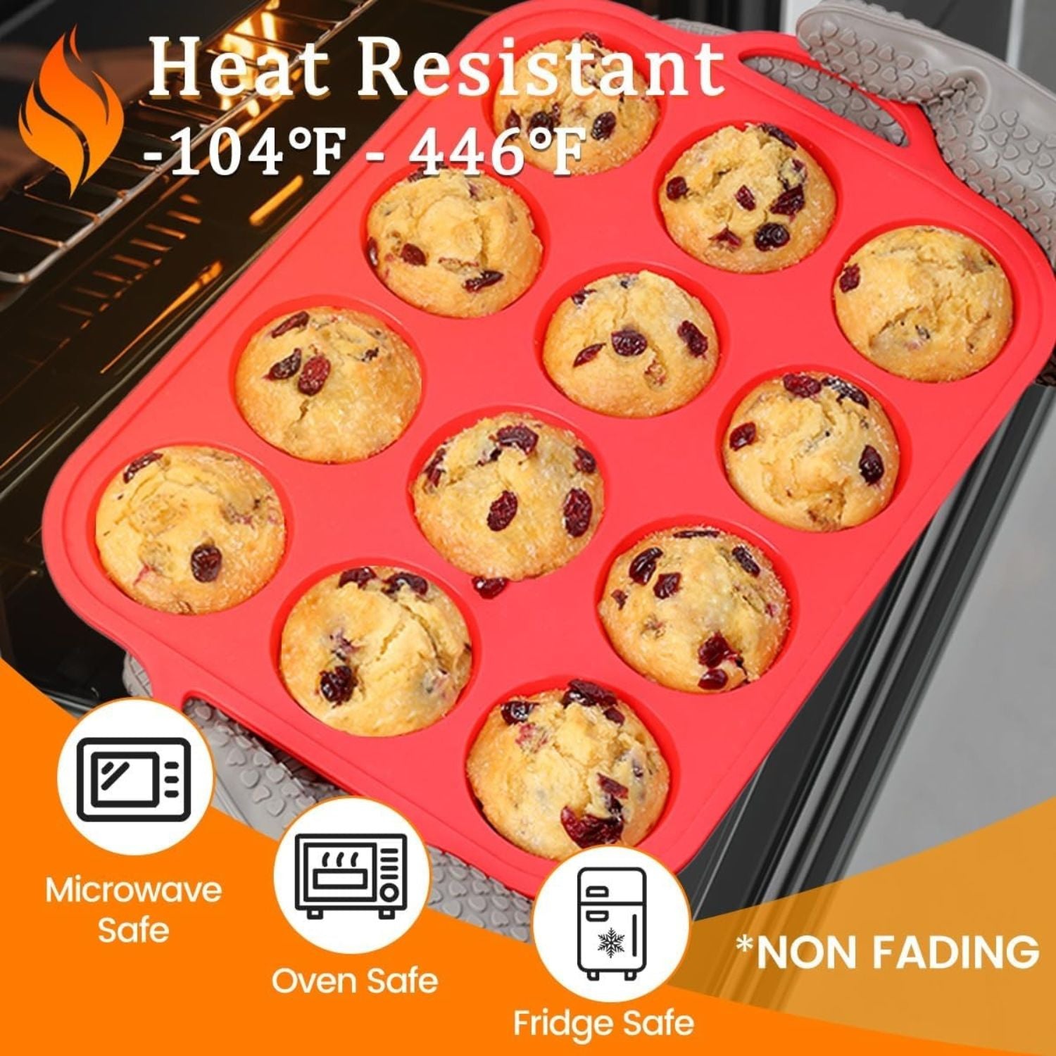 Silicone Muffin Pan with Metal Reinforced Frame Nonstick Cupcake Baking Mold