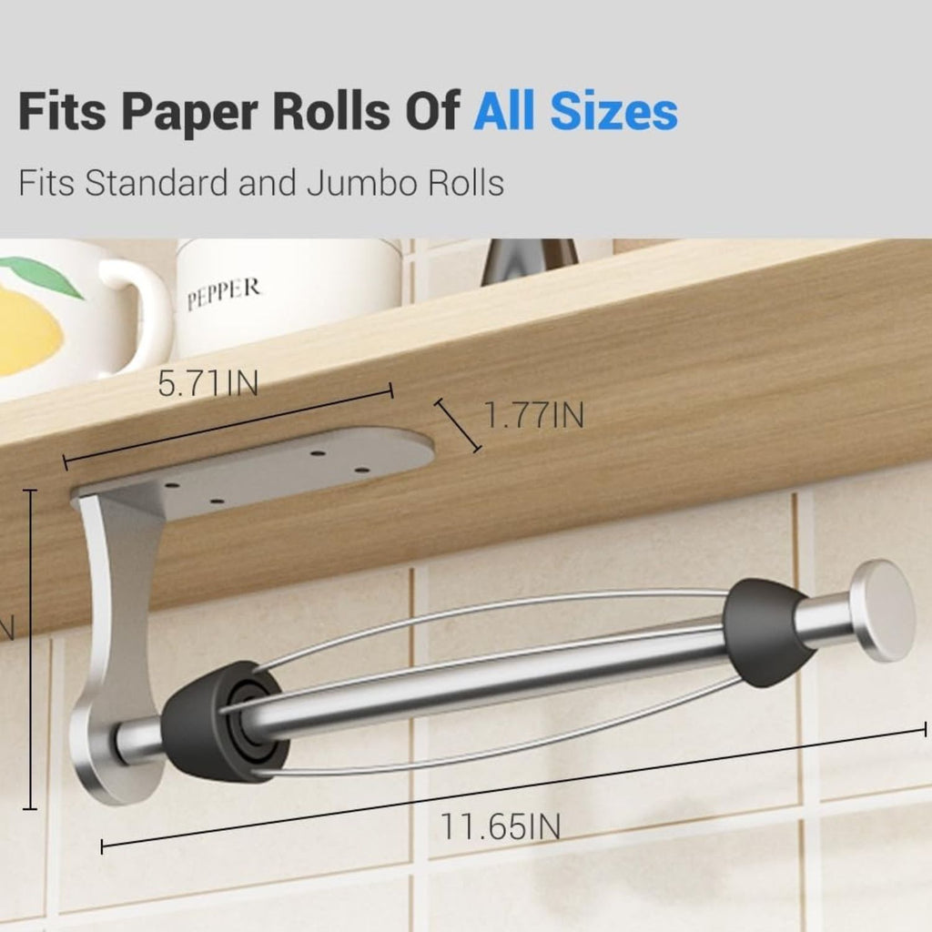 Under Cabinet Paper Towel Holder with One-Hand Tear Ratchet Wall Mount Rack