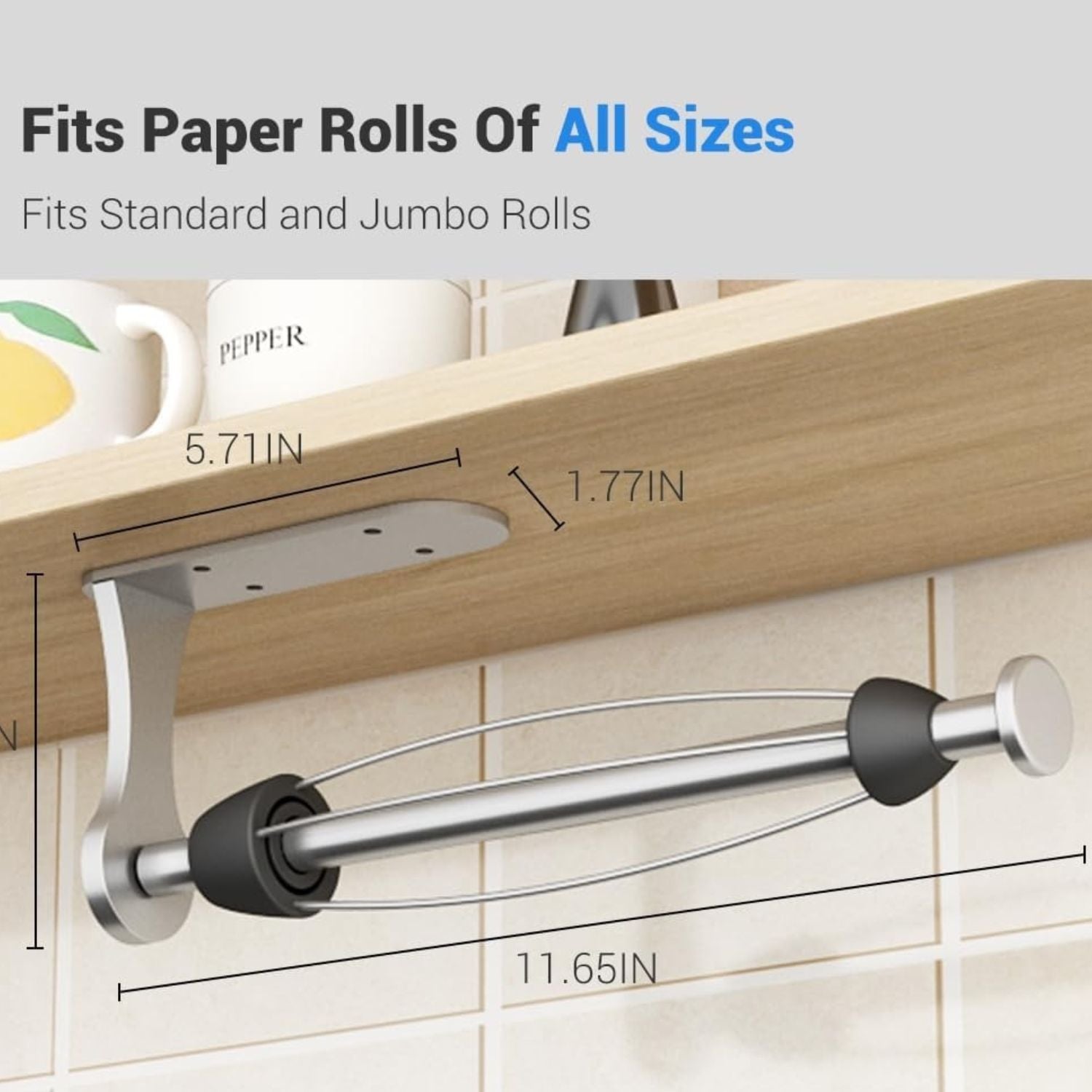 Under Cabinet Paper Towel Holder with One-Hand Tear Ratchet Wall Mount Rack