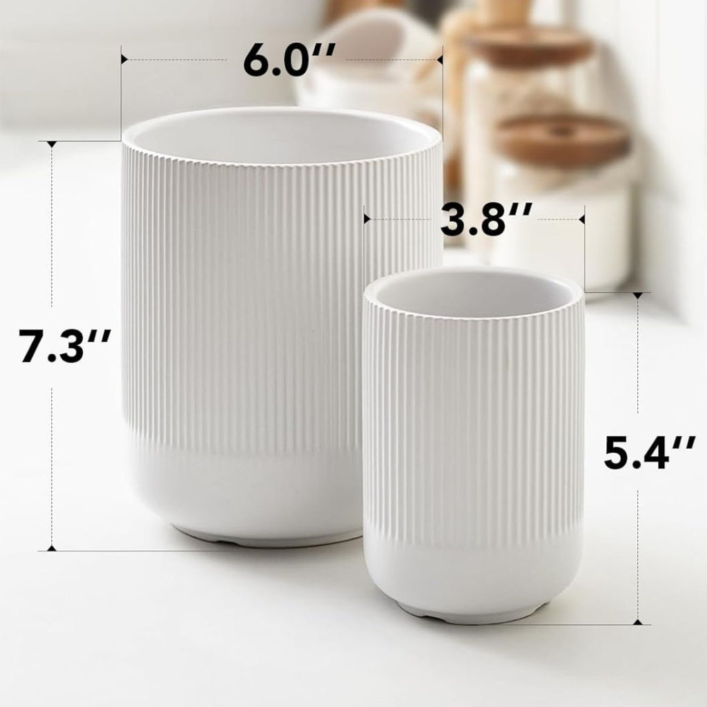 Ceramic Utensil Holder Set for Kitchen Counter Fluted Crock Organizers