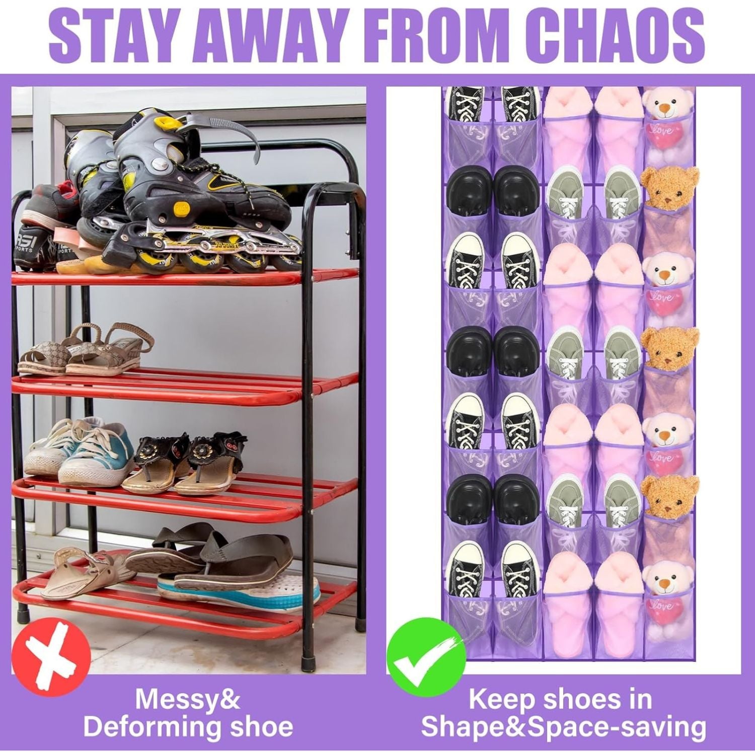 40 Pocket Over-the-Door Hanging Shoe Organizer with Non-Slip Hooks