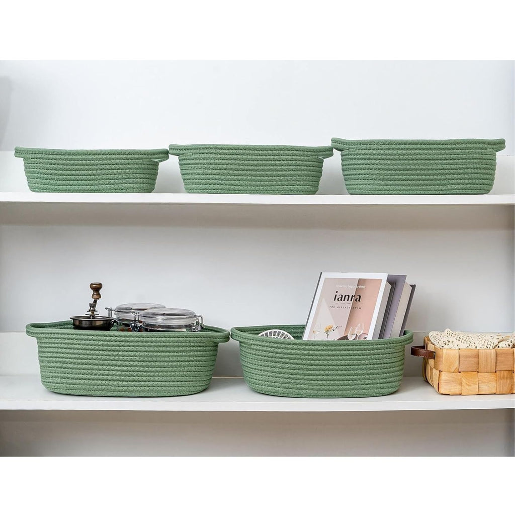 Pack of 5 Small Cotton Rope Storage Baskets with Handles Decorative Organizer