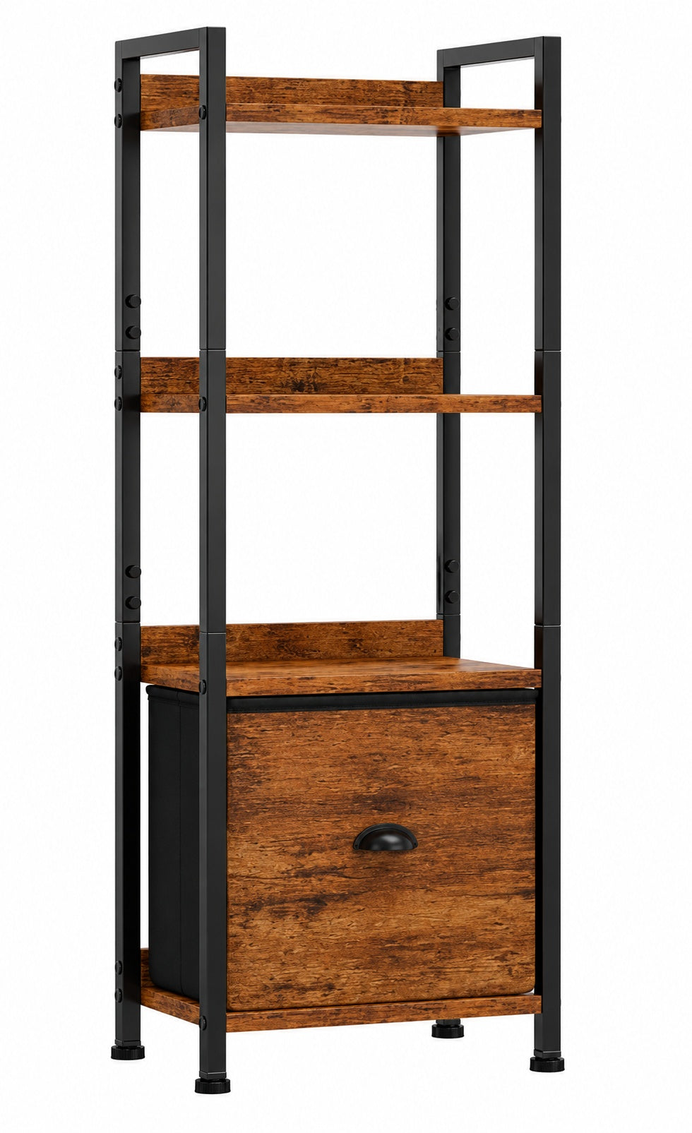 Narrow Bookshelf with Fabric Drawer Bookcase Open Storage Organizer