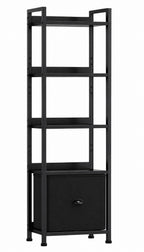 Narrow Bookshelf with Fabric Drawer Bookcase Open Storage Organizer