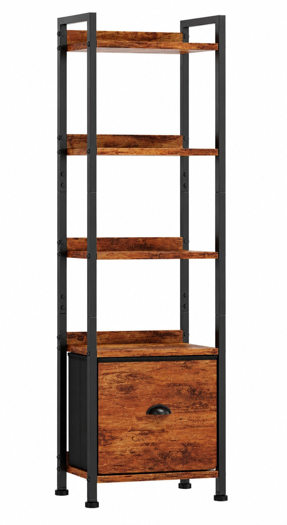 Narrow Bookshelf with Fabric Drawer Bookcase Open Storage Organizer
