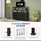 LED TV Stand with 6 Fabric Drawers Power Outlets USB Ports