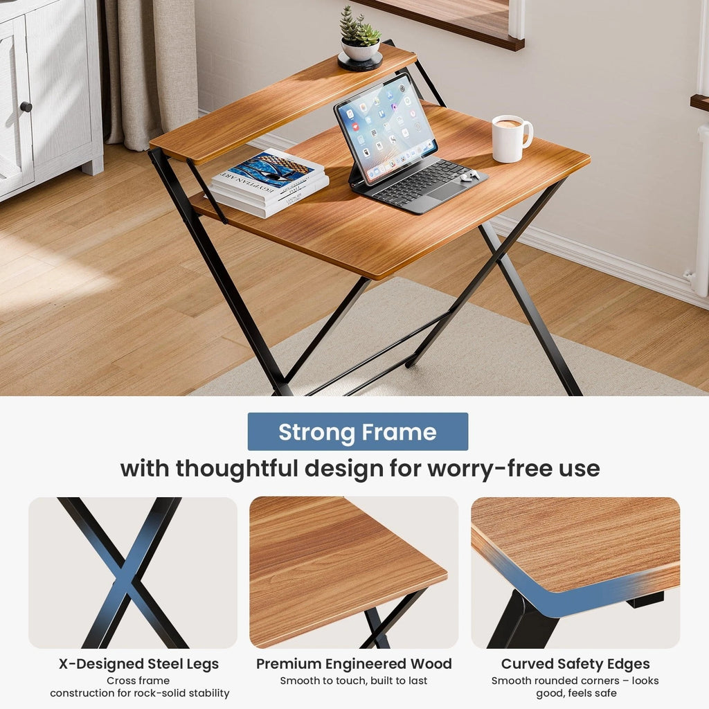 2Tier Folding Laptop Desk Space-Saving Compact Computer Table