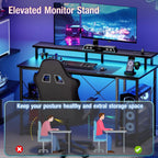 Computer Gaming Desk with LED Lights Power Outlet Monitor Stand 47-Inch