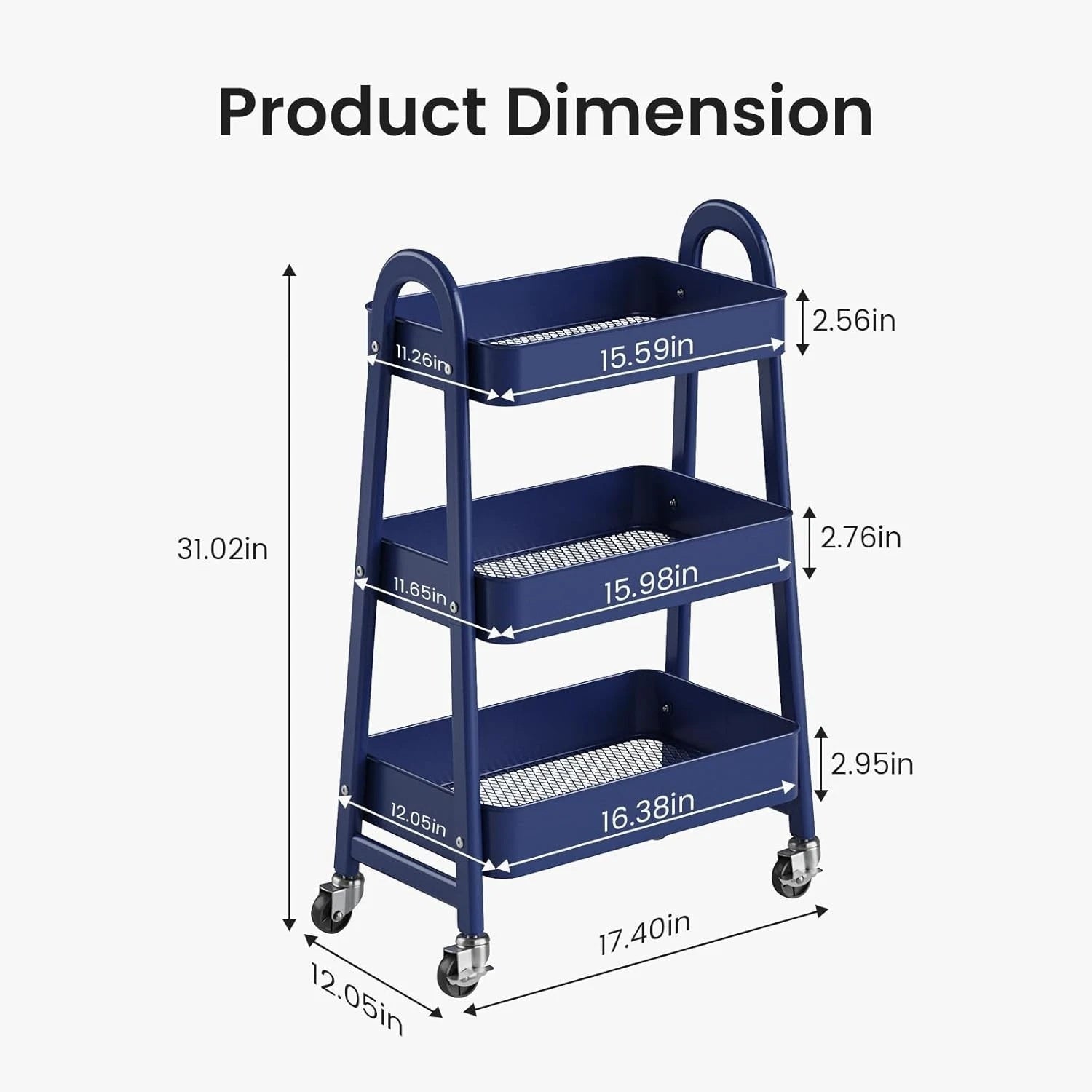 3Tier Small Rolling Metal Storage Organizer Mobile Utility Cart