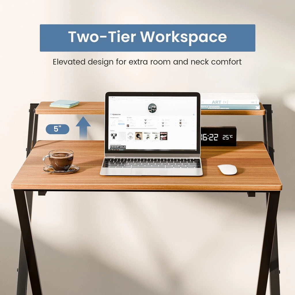 2Tier Folding Laptop Desk Space-Saving Compact Computer Table