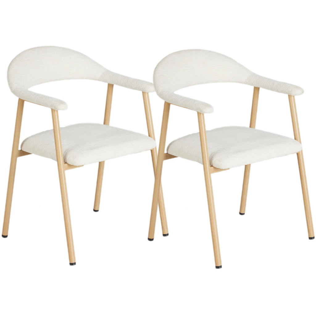 Pack of 2 Linen Fabric Upholstered Dining Chairs with Curved Backrest Kitchen Side Chairs