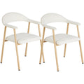 Pack of 2 Linen Fabric Upholstered Dining Chairs with Curved Backrest Kitchen Side Chairs