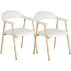 Pack of 2 Linen Fabric Upholstered Dining Chairs with Curved Backrest Kitchen Side Chairs