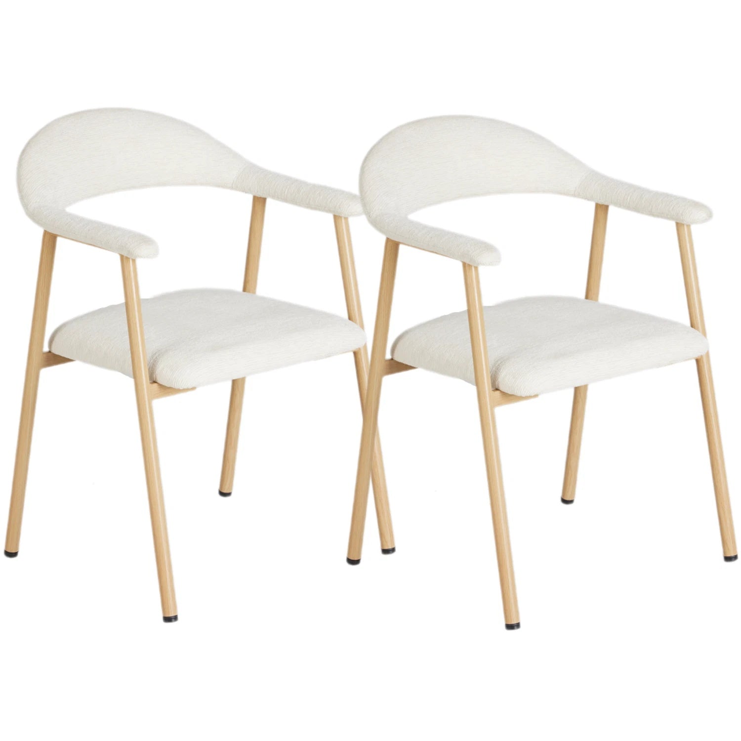 Pack of 2 Linen Fabric Upholstered Dining Chairs with Curved Backrest Kitchen Side Chairs