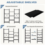 Triple 4Tier Modern Bookshelf with 11 Open Shelves Convertible Storage Display Organizer