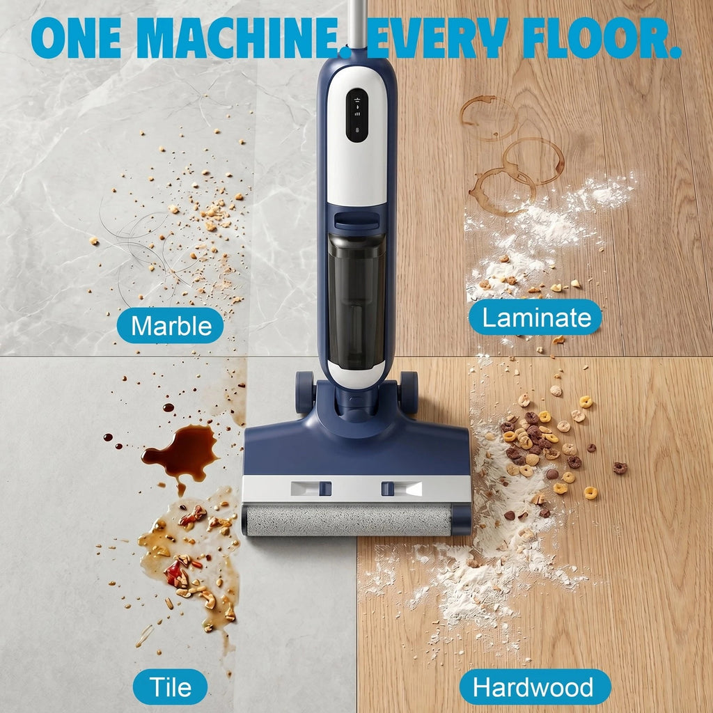 Cordless Wet Dry Vacuum Mop All-in-One Floor Cleaner with Auto Self-Cleaning System