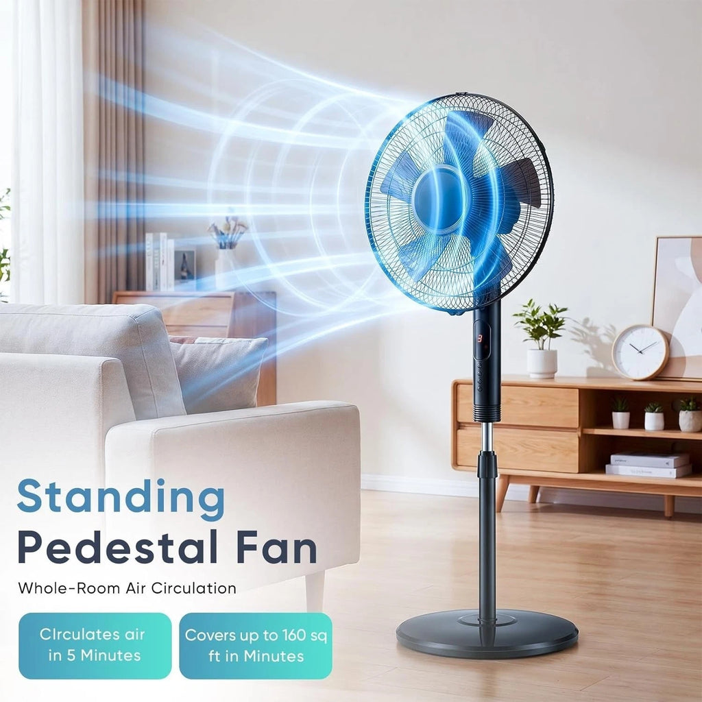 Oscillating Pedestal Fan with Remote Control 3-Speed Adjustable Height Stand Floor Fan