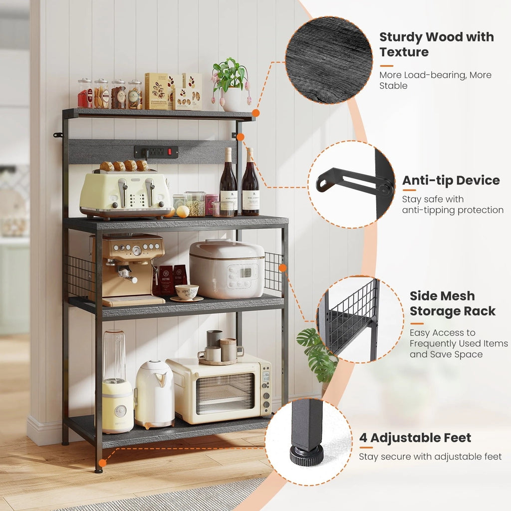 4Tier Microwave Stand Kitchen Baker’s Rack with Power Outlet